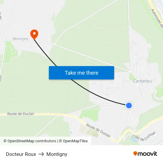 Docteur Roux to Montigny map