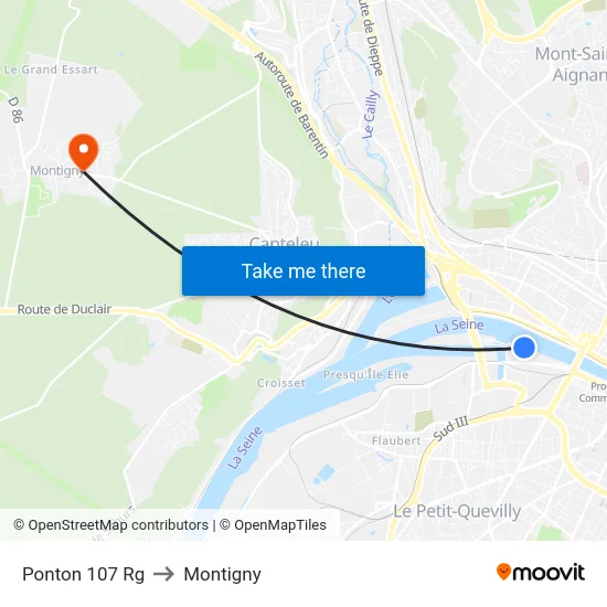 Ponton 107 Rg to Montigny map