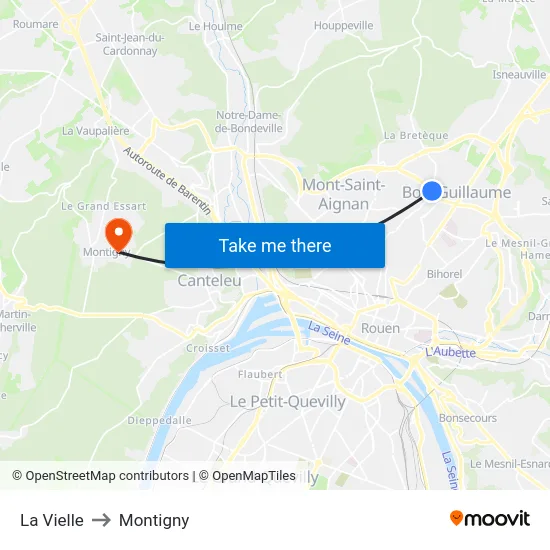 La Vielle to Montigny map