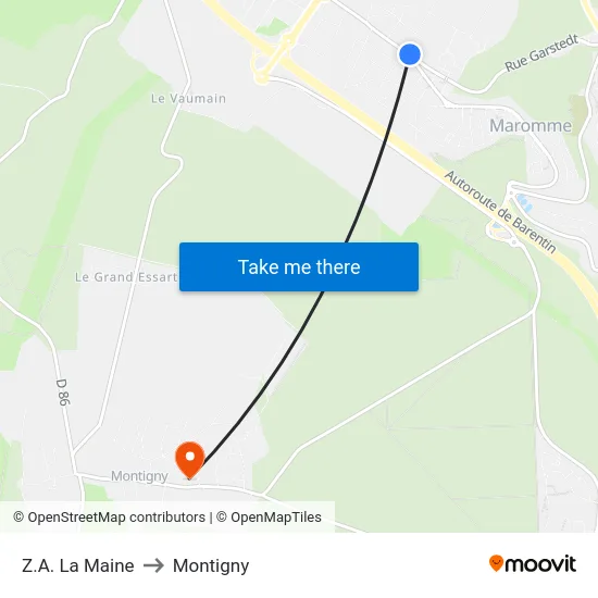 Z.A. La Maine to Montigny map