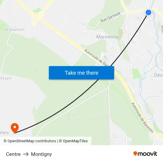 Centre to Montigny map