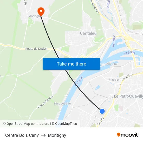 Centre Bois Cany to Montigny map