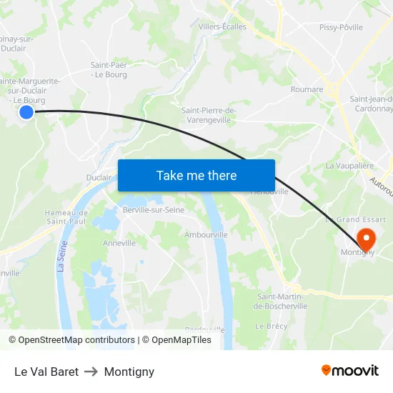 Le Val Baret to Montigny map