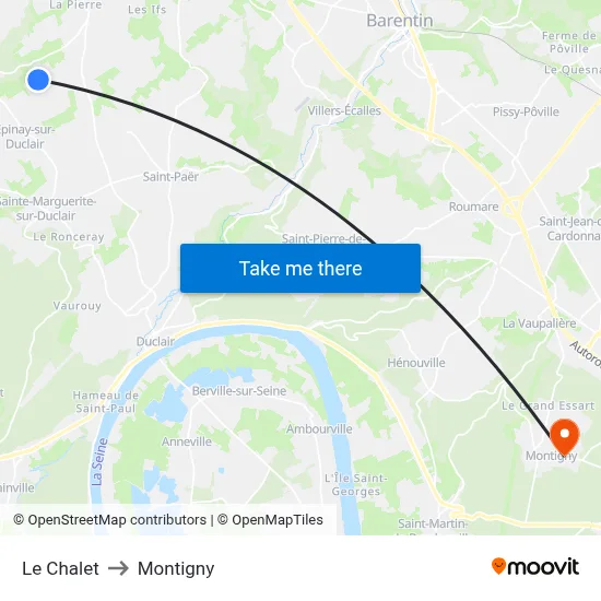 Le Chalet to Montigny map