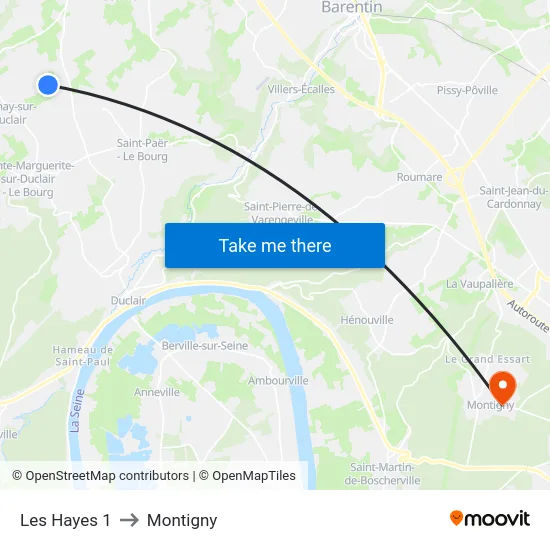 Les Hayes 1 to Montigny map