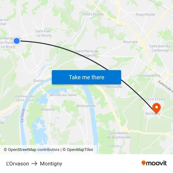 L'Orvason to Montigny map