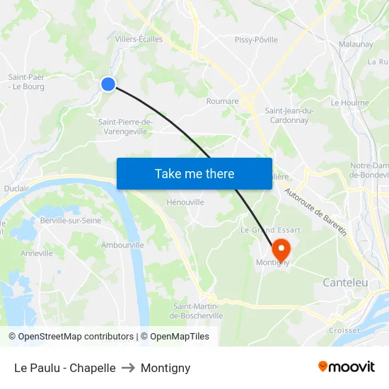 Le Paulu - Chapelle to Montigny map