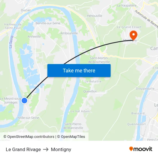Le Grand Rivage to Montigny map