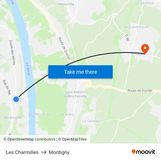 Les Charmilles to Montigny map