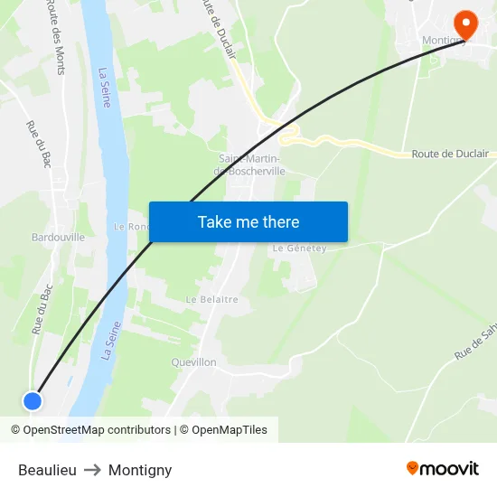 Beaulieu to Montigny map