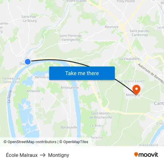 École Malraux to Montigny map