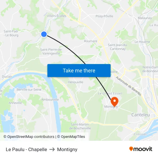 Le Paulu - Chapelle to Montigny map