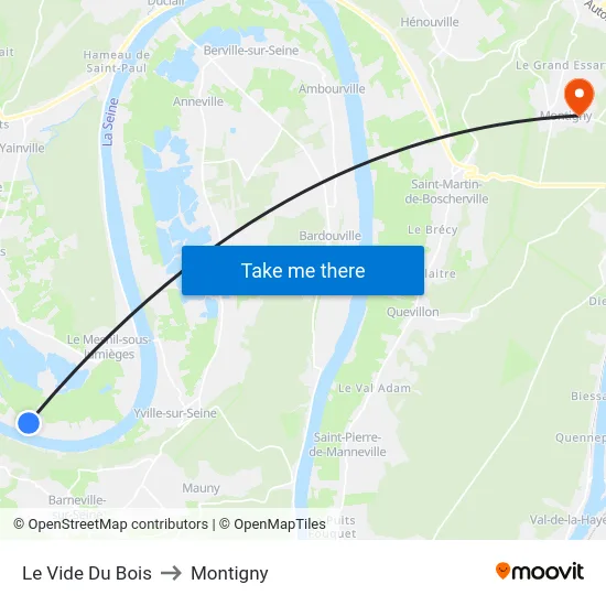 Le Vide Du Bois to Montigny map