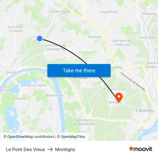 Le Pont Des Vieux to Montigny map