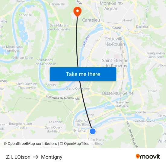 Z.I. L'Oison to Montigny map