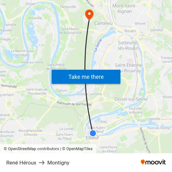 René Héroux to Montigny map