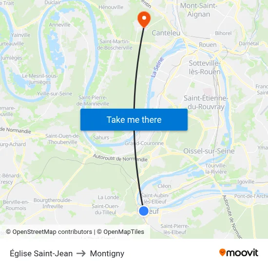 Église Saint-Jean to Montigny map