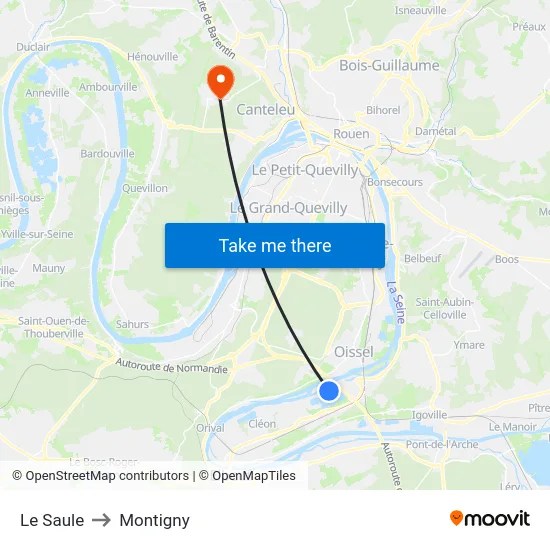 Le Saule to Montigny map
