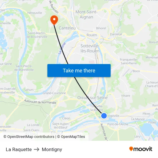 La Raquette to Montigny map