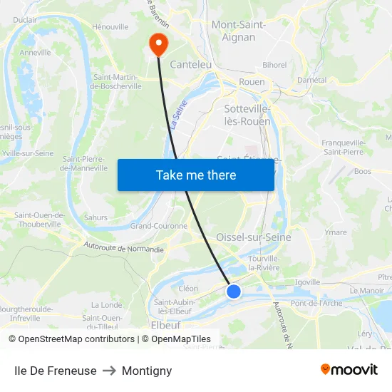 Ile De Freneuse to Montigny map