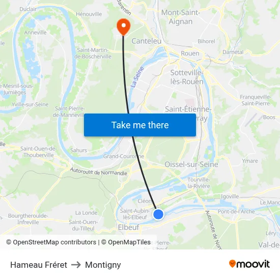 Hameau Fréret to Montigny map