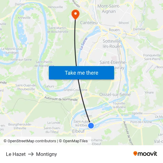 Le Hazet to Montigny map