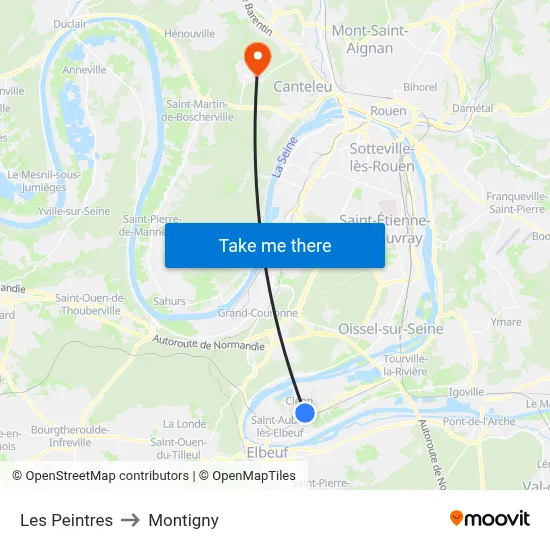 Les Peintres to Montigny map