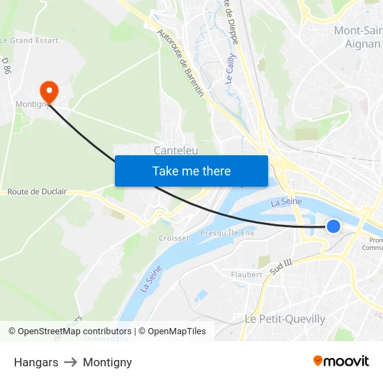 Hangars to Montigny map