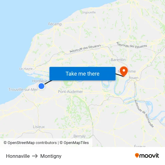 Honnaville to Montigny map