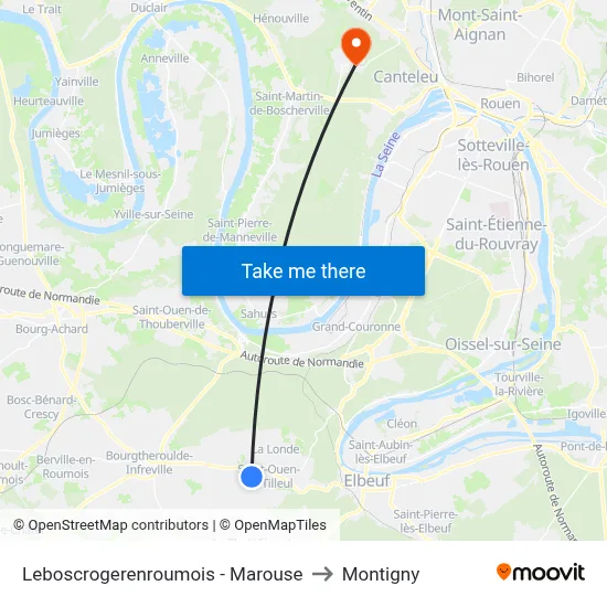 Leboscrogerenroumois - Marouse to Montigny map