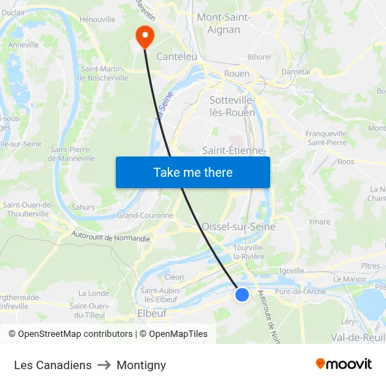 Les Canadiens to Montigny map