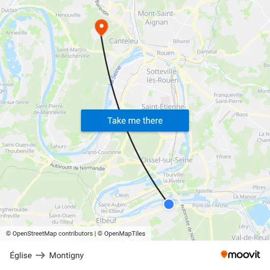 Église to Montigny map
