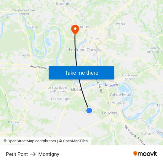 Petit Pont to Montigny map