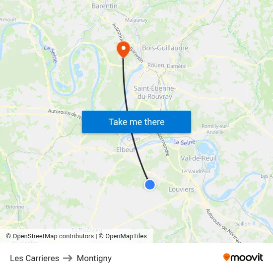 Les Carrieres to Montigny map