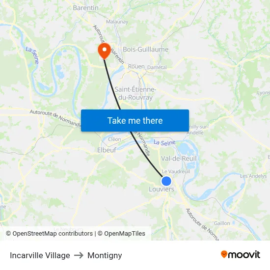 Incarville Village to Montigny map