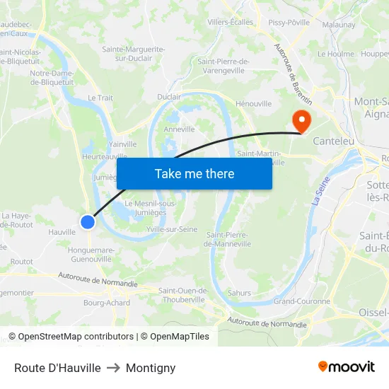 Route D'Hauville to Montigny map