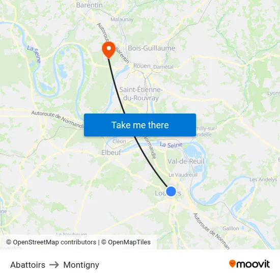 Abattoirs to Montigny map