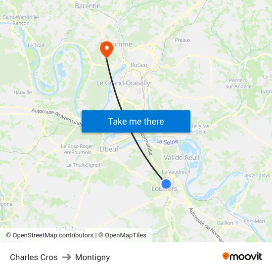 Charles Cros to Montigny map