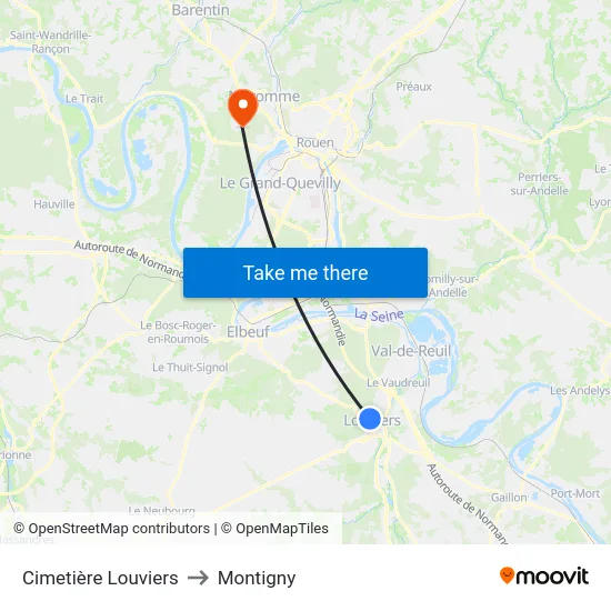 Cimetière Louviers to Montigny map