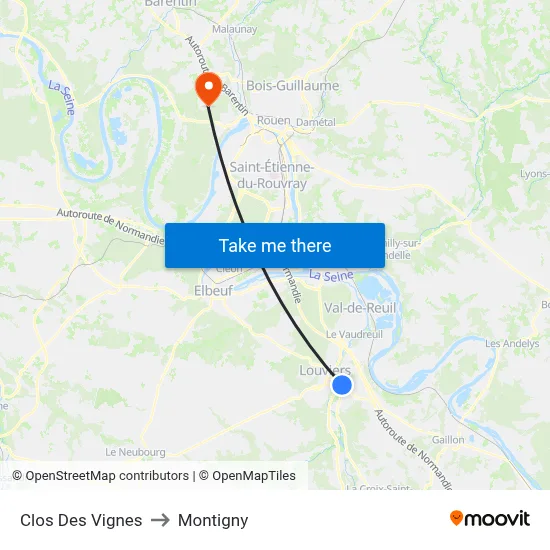 Clos Des Vignes to Montigny map