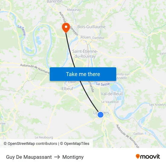 Guy De Maupassant to Montigny map