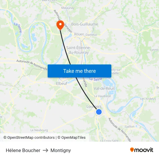 Hélene Boucher to Montigny map