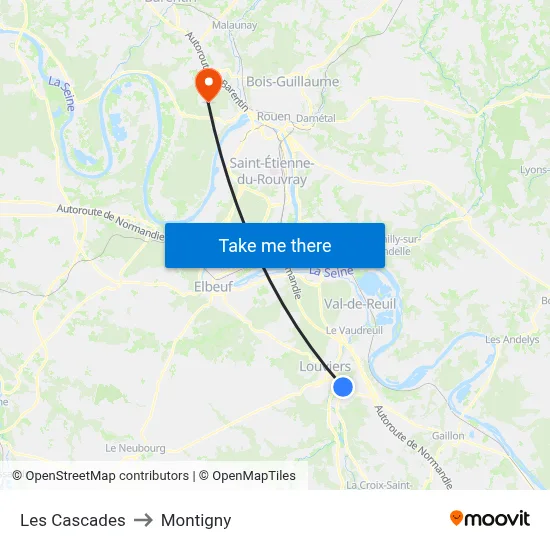 Les Cascades to Montigny map