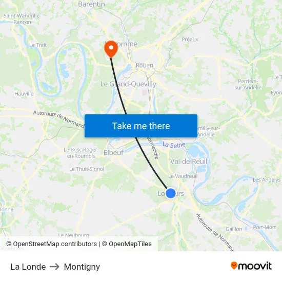 La Londe to Montigny map