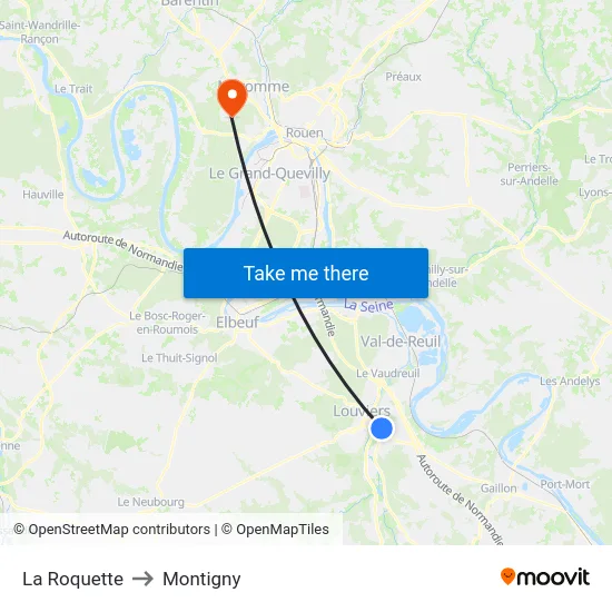 La Roquette to Montigny map