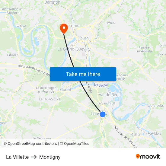La Villette to Montigny map