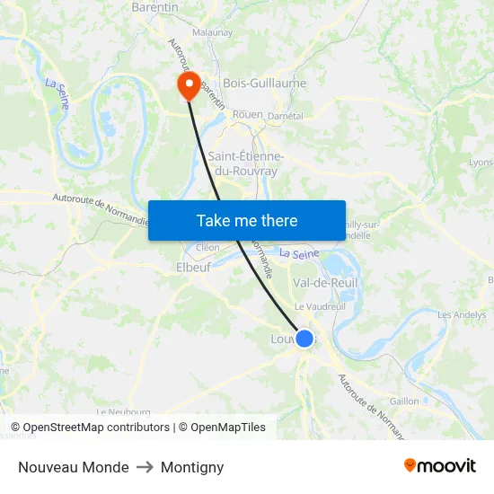 Nouveau Monde to Montigny map