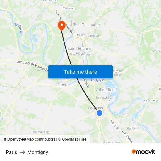 Paris to Montigny map
