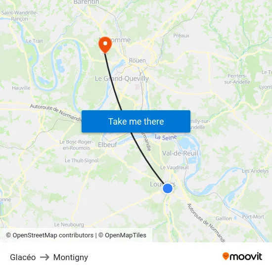 Glacéo to Montigny map