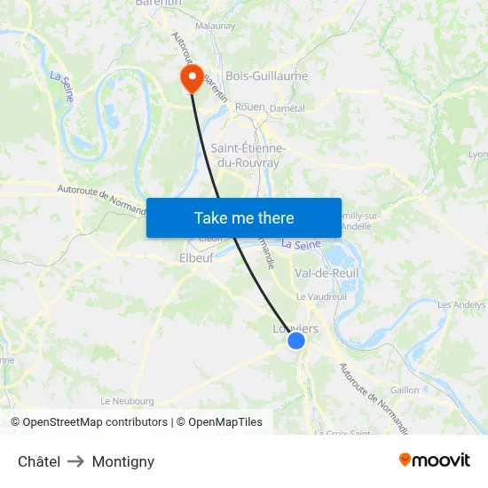 Châtel to Montigny map